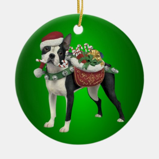 Boston Terrier Kerstornament Keramisch Ornament (Voorkant)