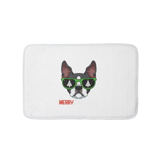 Boston Terrier KerstPajama Dog Sunbribril X-M Badmat (Voorkant)