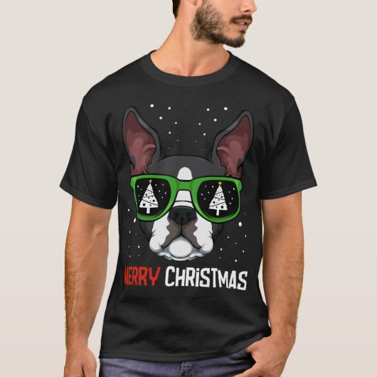 Boston Terrier KerstPajama Dog Sunbribril X-M T-shirt (Voorkant)