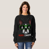 Boston Terrier KerstPajama Dog Sunbribril X-M Trui (Voorkant volledig)