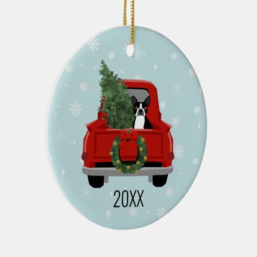 Boston Terrier KerstRed Truck Keramisch Ornament (Rechts)