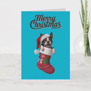 Boston Terrier Kerstsok Feestdagen Kaart