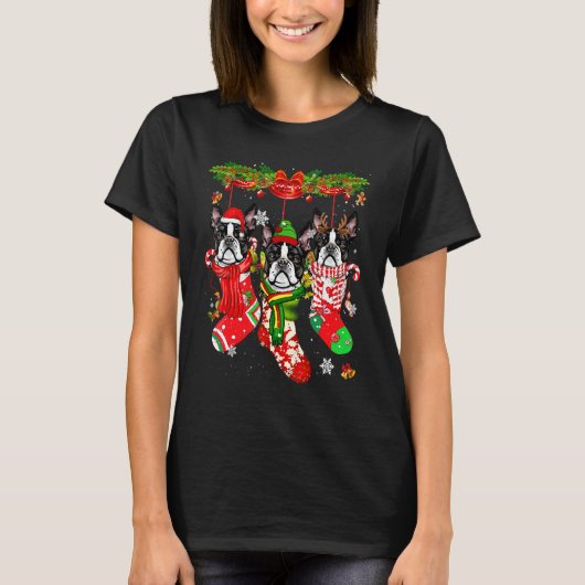 Boston Terrier Kerstsoks Costume Merry Xmas T-shirt (Voorkant)
