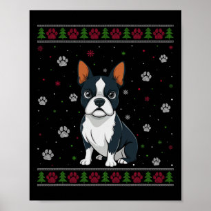 Boston Terrier Kersttrui Xmas Pet Animal D Poster
