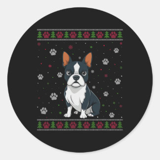 Boston Terrier Kersttrui Xmas Pet Animal D Ronde Sticker