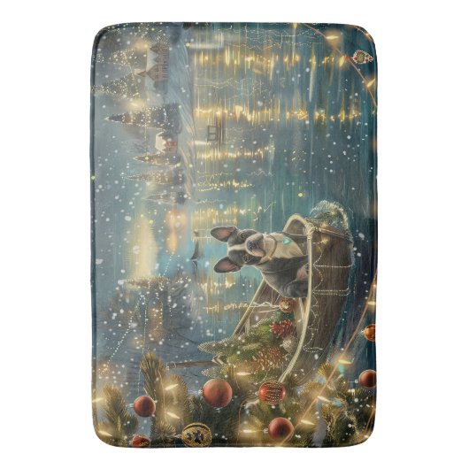 Boston Terrier kerstvakantie Badmat (Voorkant Verticaal)