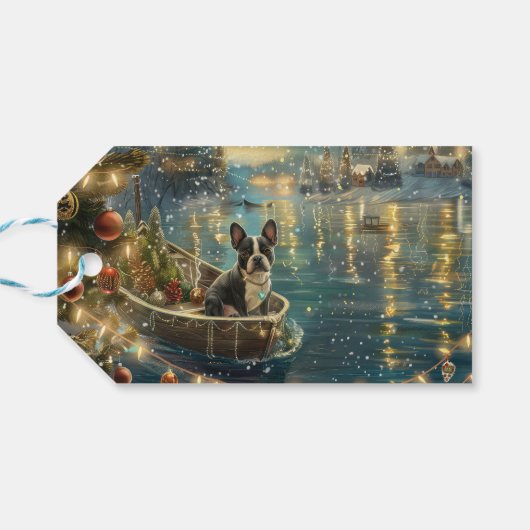 Boston Terrier kerstvakantie Cadeaulabel (Achterkant Horizontaal)