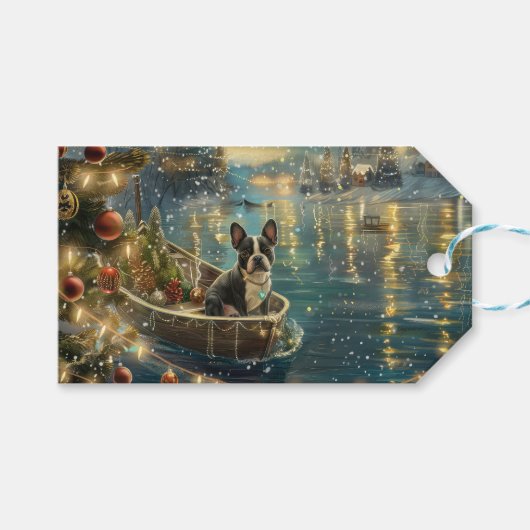 Boston Terrier kerstvakantie Cadeaulabel (Voorkant (Horizontaal))