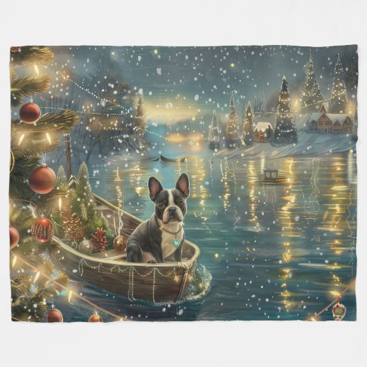 Boston Terrier kerstvakantie Fleece Deken (Voorkant (Horizontaal))