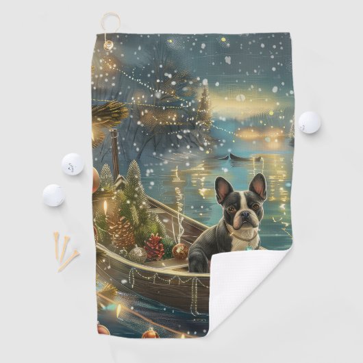 Boston Terrier kerstvakantie Golfhanddoek (Insitu)