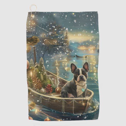 Boston Terrier kerstvakantie Golfhanddoek (Voorkant)