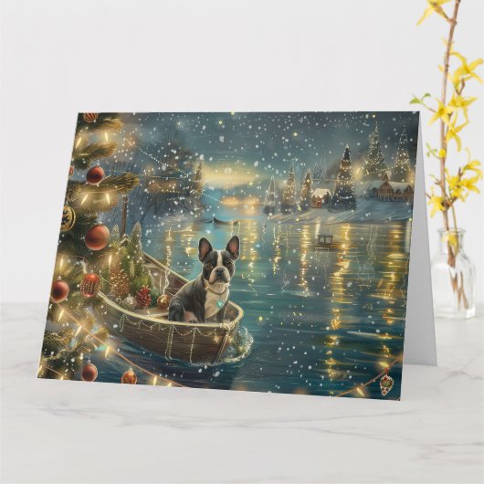 Boston Terrier kerstvakantie Kaart (Gele Bloem)
