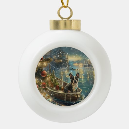 Boston Terrier kerstvakantie Keramische Bal Ornament (Voorkant)