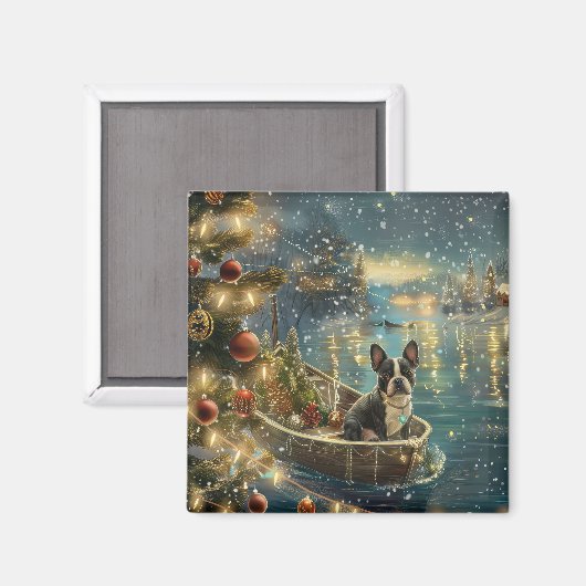 Boston Terrier kerstvakantie Magneet (Voorkant / Achterkant)