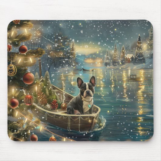 Boston Terrier kerstvakantie Muismat (Voorkant)
