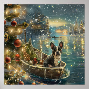 Boston Terrier kerstvakantie Poster