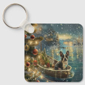 Boston Terrier kerstvakantie Sleutelhanger (Voorkant)