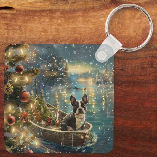 Boston Terrier kerstvakantie Sleutelhanger (Achterkant)
