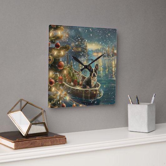 Boston Terrier kerstvakantie Vierkante Klok (Kantoor)