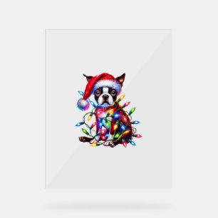 Boston Terrier Kerstverlichting Santa Hat Dog Love Acryl Bord