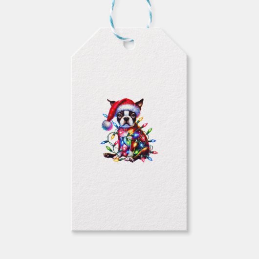Boston Terrier Kerstverlichting Santa Hat Dog Love Cadeaulabel (Voorkant)