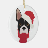 Boston Terrier kerstversiering. Sneeuw Keramisch Ornament (Rechts)