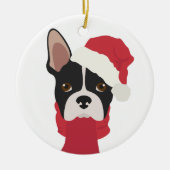 Boston Terrier kerstversiering. Sneeuw Keramisch Ornament (Voorkant)