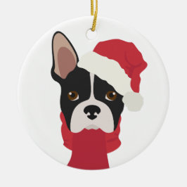 Boston Terrier kerstversiering. Sneeuw Keramisch Ornament