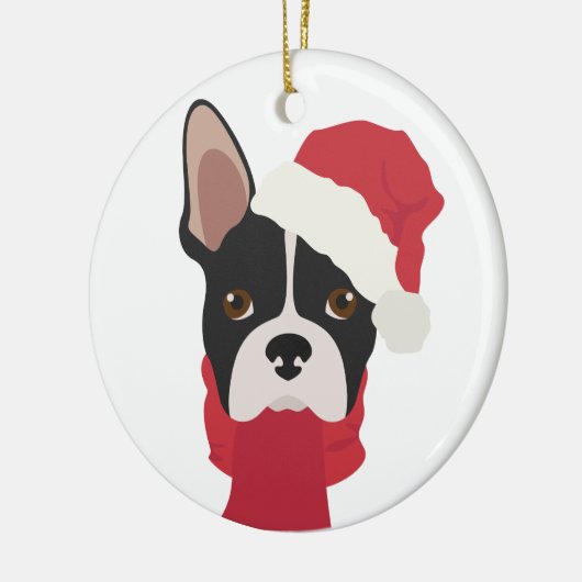 Boston Terrier kerstversiering. Sneeuw Keramisch Ornament (Links)