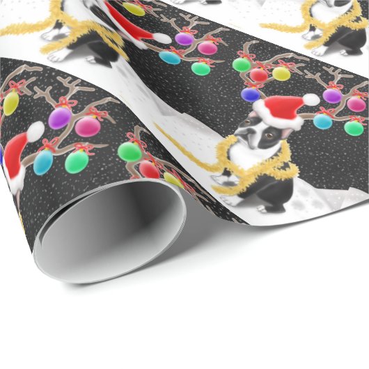 Boston Terrier kerstwrapping Paper Cadeaupapier (Rol Hoek)
