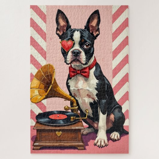 Boston Terrier Keurige Valentijnsmonocle Legpuzzel (Verticaal)