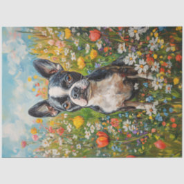 Boston Terrier Kleurrijk Veld met Wilde Bloemen De Tissuepapier