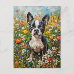 Boston Terrier Kleurrijke Wildflower Field Briefkaart
