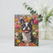 Boston Terrier Kleurrijke Wildflower Field Briefkaart (Staand voorkant)