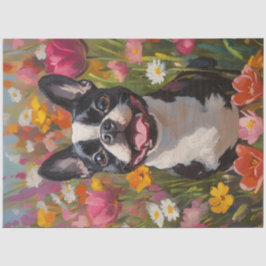 Boston Terrier Kleurrijke Wildflower Field Decoupa Tissuepapier