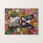 Boston Terrier Kleurrijke Wildflower Field Legpuzzel (Horizontaal)