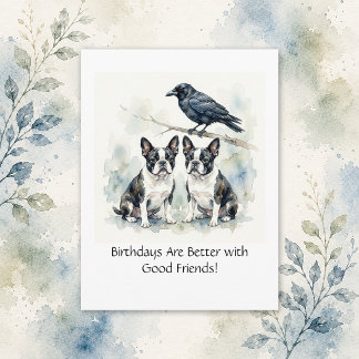 Boston Terrier / Kraai Happy Verjaardag Zakelijk | Briefkaart