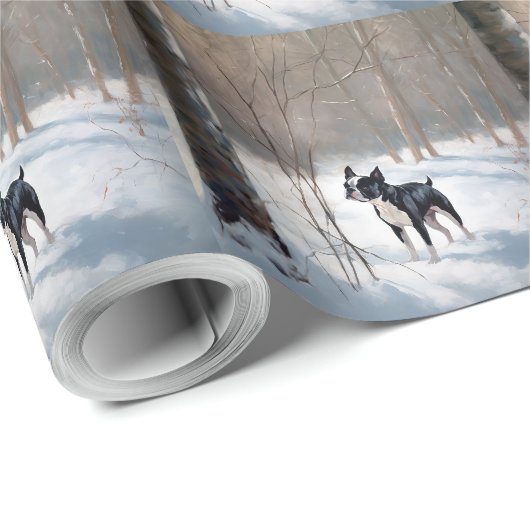 Boston Terrier Laat het sneeuwen Kerstmis Cadeaupapier (Rol Hoek)