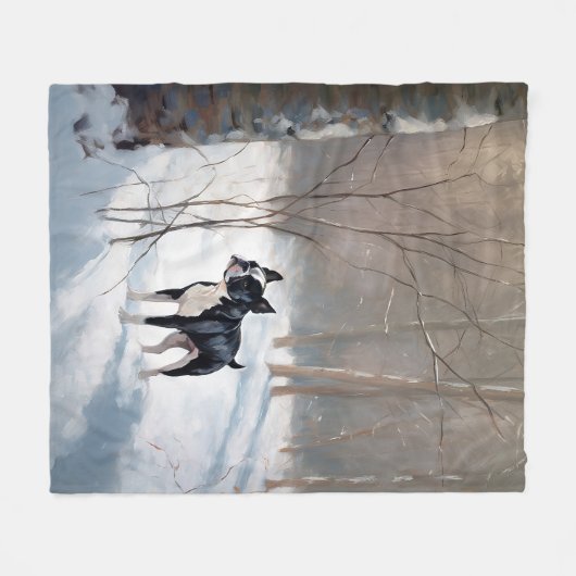 Boston Terrier Laat het sneeuwen Kerstmis Fleece Deken (Voorkant (Horizontaal))