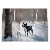 Boston Terrier Laat het sneeuwen Kerstmis Groot Cadeauzakje (Voorkant)