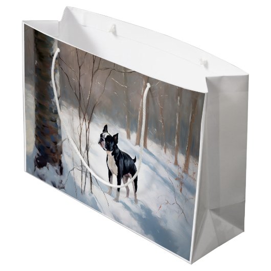 Boston Terrier Laat het sneeuwen Kerstmis Groot Cadeauzakje (Achterkant Gekanteld)