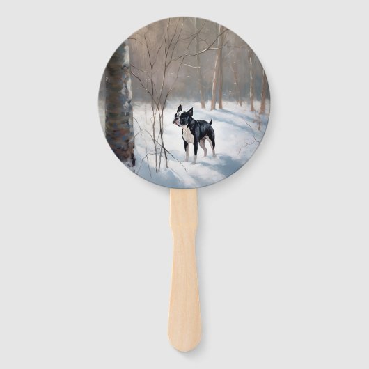 Boston Terrier Laat het sneeuwen Kerstmis Handwaaier (Achterkant)