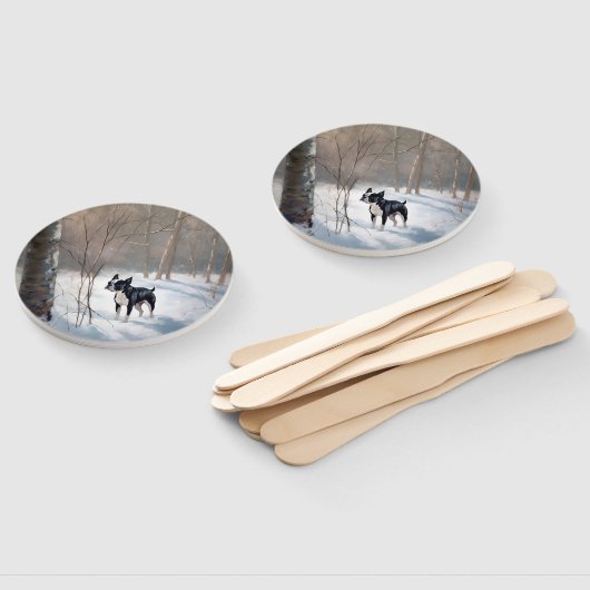 Boston Terrier Laat het sneeuwen Kerstmis Handwaaier (Niet-gemonteerd)