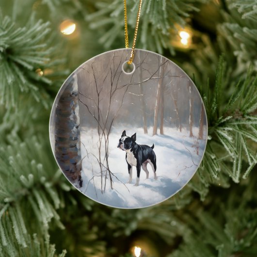 Boston Terrier Laat het sneeuwen Kerstmis Keramisch Ornament (Boom)