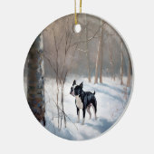Boston Terrier Laat het sneeuwen Kerstmis Keramisch Ornament (Links)