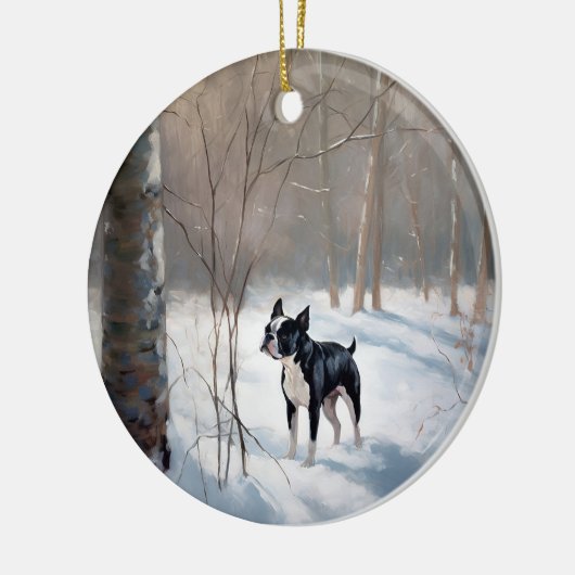 Boston Terrier Laat het sneeuwen Kerstmis Keramisch Ornament (Links)