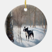 Boston Terrier Laat het sneeuwen Kerstmis Keramisch Ornament (Achterkant)