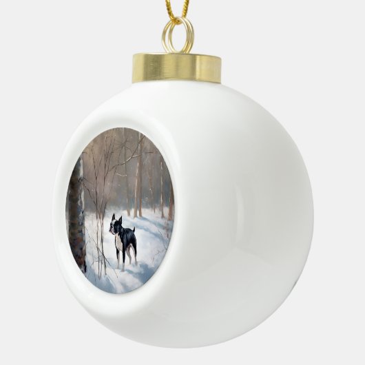 Boston Terrier Laat het sneeuwen Kerstmis Keramische Bal Ornament (Rechts)