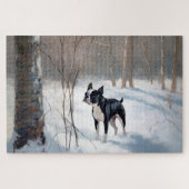 Boston Terrier Laat het Sneeuwen Kerstmis Legpuzzel (Horizontaal)