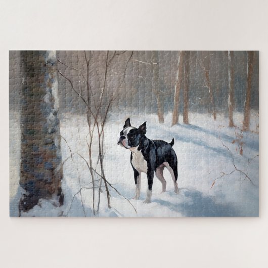 Boston Terrier Laat het sneeuwen Kerstmis Legpuzzel (Horizontaal)
